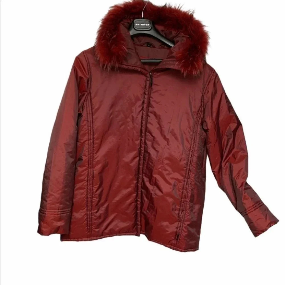 Junge Red Winter Coat with Faux Fur Trim
